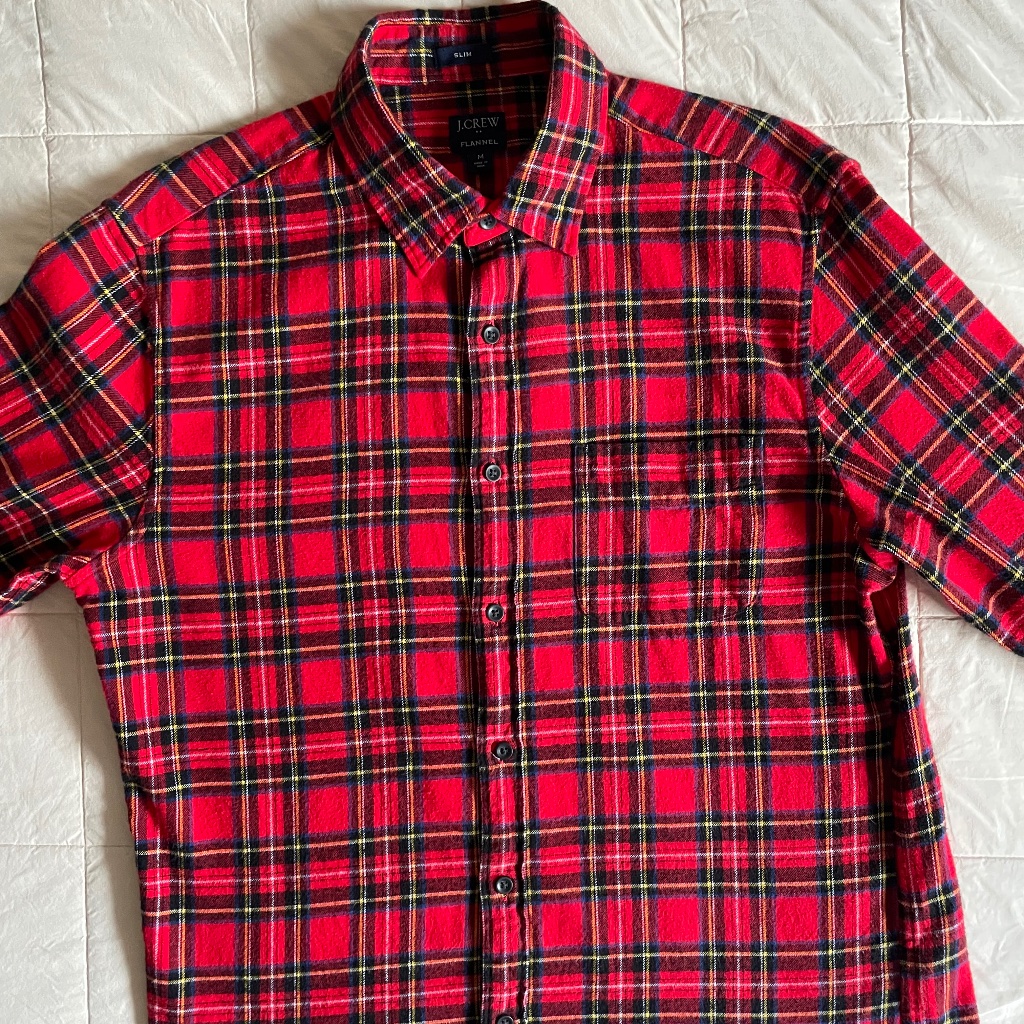 J. Crew Classic-Fit Men's Shirt Red Tartan Flannel - Slim Fit - Medium